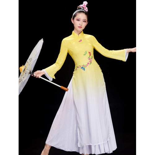Women's girls chinese dress china traitional  oriental qipao cheongsam fan classical dance performing dresses